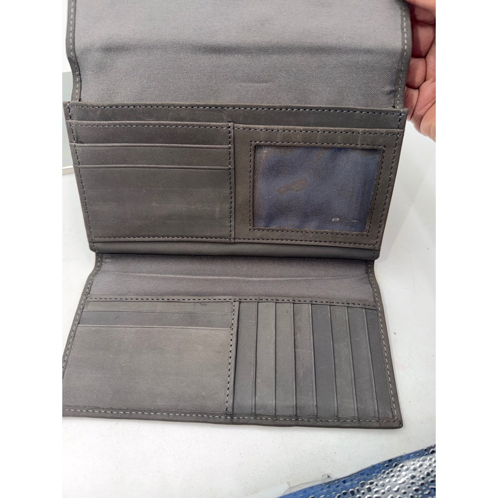 Timberland Womens Genuine Leather Trifold Clutch Wallet Gray Tree Logo Emblem - Picture 8 of 10